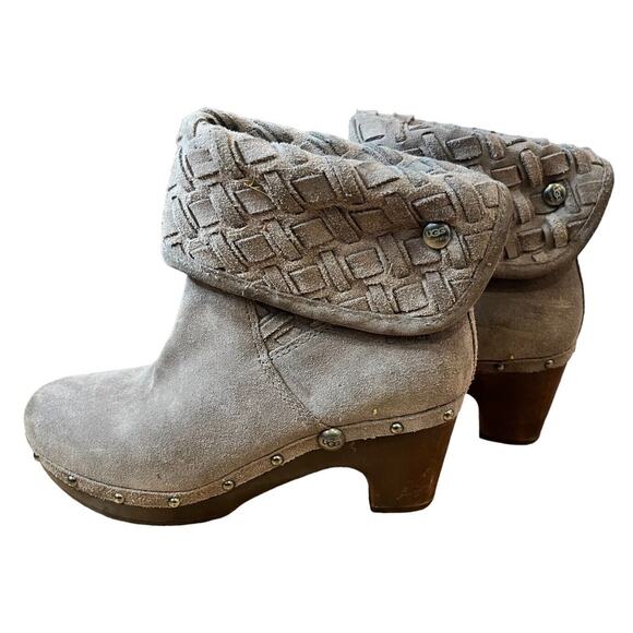 UGG Lynnea Arroyo Weave Chestnut Bootie Size 9 Beige Suede 2 Ways To Wear - Picture 4 of 12